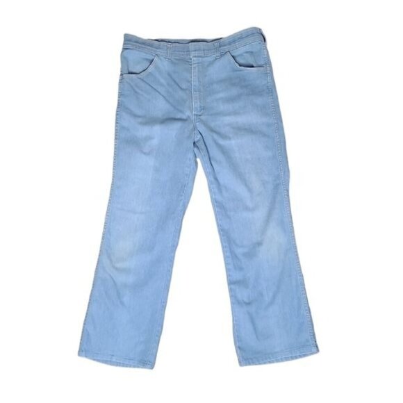 Vintage 70's Retro Lightwash Wide Leg High Rise Jeans Unisex 34" Waist - Picture 1 of 15